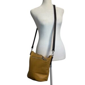 Valentina Italian pebbled leather crossbody bag mustard yellow adjustable strap